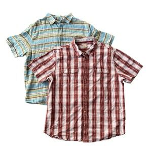 Lot of 2 Carbon 2 Cobalt Plaid Popover Shirts Mens XL Cotton Short Sleeve Casual
